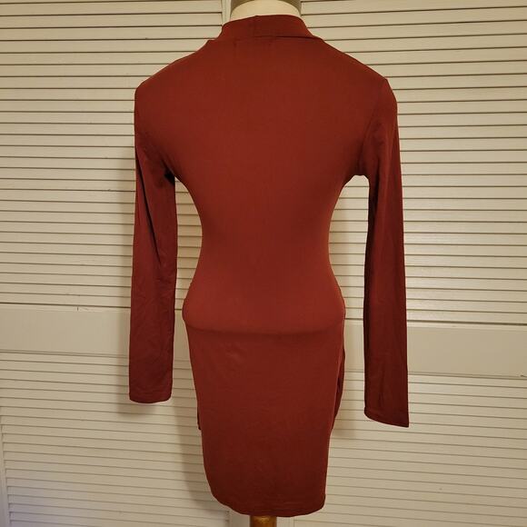 Ruched Bodycon Red Long Sleeve Mini Dress Moe and Moe Size Small - Picture 4 of 7